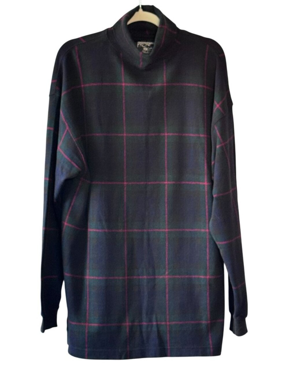 90s Britches Great Outdoors Vintage Plaid Cotton Turtleneck Dress Navy & Red - L